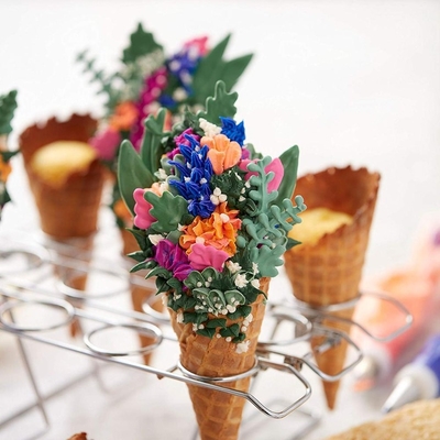 WIDENY Mini Shop Table Top Sliver Chrome Dish Metal Wire 16-Cavity Viable Wholesale Ice Cream Cone Holder For Kids