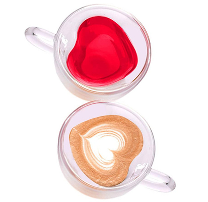 Heart Shape Double Wall Borosilicate Glass Viable Handmade Mug For Tea Coffee Juice And Ice Cream Glass Cup