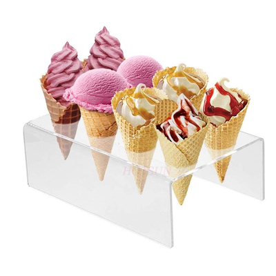 Eco - Friendly Acrylic Clear Ice Cream Cone Display Rack And Cake Stand